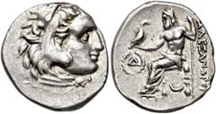 GRECIA ANTIGUA GRECIA ANTIGUA. MACEDONIA. Alejandro III. Magnesia. Dracma (c. 318-301 a.C.). R/ Delante del trono delta dentro de láurea, debajo creciente. AR 4,26 g. 18,8 mm. Price-1982. EBC-/MBC+.