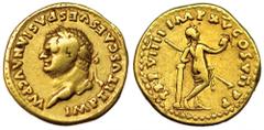 TITO. Áureo. Roma (79). A/ Cabeza laureada a izq.; IMP. TITVS CAES VESPASIAN. AVG. P. M. R/ Venus a der. apoyada en cipo, sujetando lanza y casco; TR. P. VIIII IMP. XV COS. VII P. P. RIC-15a. CH-283. 