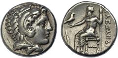 Grecia Antigua ALEJANDRO III. Lampsacus. Dracma (328-323 a.C.). R/ Marca: maza a la izq. AR 4,28 g. PRC-1347.MBC.