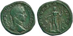 Imperio Romano ALEJANDRO SEVERO. Sestercio. Roma (222-231). A/ Cabeza laureada a der.; IMP. SEV. ALEXANDER AVG. R/ Júpiter a izq. con haz de rayos y cetro; IOVI CONSERVATORI, S.C. RIC-558. CH-74. Boni