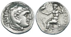 GRECIA ANTIGUA MACEDONIA. Alejandro III. Dracma. Ceca incierta (325-310 a.C.). R/ Delante del trono aplustre. PRC-862. SBG-6730 vte. MBC.