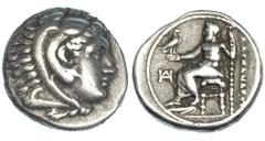 GRECIA ANTIGUA MACEDONIA. Alejandro III. Dracma. Mileto (336-323 a.C.). R/ Delante del trono monograma. PRC-2124. MBC/MBC-.
