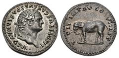 Imperio Romano IMPERIO ROMANO. TITO. Denario. Roma (80 d.c.). A/ Cabeza laureada a der.; IMP TITVS CAES VESPASIAN AVG P M. R/ Elefante a izq., TR P IX IMP XV COS VIII P P. AR 3,22 g. 20 mm. RIC-115. H