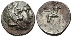 Grecia Antigua GRECIA ANTIGUA MACEDONIA. A nombre de Alejandro III. Tetradracma. Sidón (320-319 a.C.). R/ Delante del trono Z, debajo SI. AR 16,91 g. 26 mm. PRC-No. Pequeñas erosiones. Leve vano en an