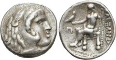 GRECIA ANTIGUA. CELTAS DEL DANUBIO. Tetradracma. Imitación Alejandro III. A/ Cabeza de Herakles a der. R/ Zeus entronizzado, delante P. AR 15,78 g. 25,5 mm. SBG-210. BC+.
