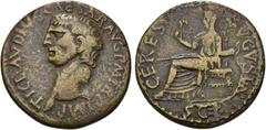 IMPERIO ROMANO. CLAUDIO I. Dupondio. ¿Imitación? A/ Cabeza a izq.; TI CLAVDIVS CAESAR AVG P M TR P IMP. R/ Ceres sentada a izq. con espigas y antorcha; CERES AVGVSTA, exergo S C. AE 12,90 g. 28,7 mm. 