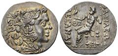 GRECIA ANTIGUA. MACEDONIA. Alejandro III (a nombre de). Odessos, Tracia. Tetradracma. A/ Cabeza de Alejandro con leonté a der. R/ Zeus entronizado a izq. , debajo del trono monograma, en campo a izq. 