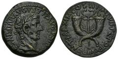 IMPERIO ROMANO. TIBERIO. Dupondio. Commagene (19-2 d.C.). A/ Cabeza laureada a der.; (TI) CAESAR DIVI AVGVSTI F AVGVSTVS. R/ Dos cornucopias cruzadas, en medio caduceo alado; PONT MAXIM COS III IMP VI