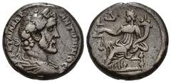 IMPERIO ROMANO IMPERIO ROMANO. ANTONINO PÍO. Tetradracma. Alejandría (140-141). A/ Busto laureado y drapeado a der. R/ Dikaiosiné sentada a izq. con balanza y cornucopia; fecha LD. VE 13,23 g. 23,2 mm