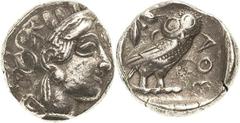 Attika Athen Tetradrachme 420-405 v. Chr. Athenakopf mit attischem Helm nach rechts / Eule mit frontalem Kopf nach rechts stehend, Olivenzweig und Mondsichel BMC 44 ff SNG Cop. 38 11.25 g. Ohne Prüfhi