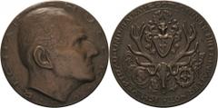 Numismatik und Prägetechnik Bronzegußmedaille o.J. (1950) (W. Jüngermann) Richard Hueck (1893-1966). Kopf nach rechts / Behelmtes Wappen über Hirschgeweih mit Schädel, daneben gotisches Kirchenfenster