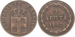 Griechenland Otto I. 1832-1862 2 Lepta 1842, Athen Divo 25 i KM 14 Sehr schön+