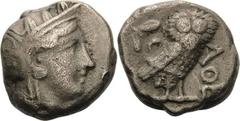 Griechische Münzen Attika Athen Tetradrachme 393-295. Athenakopf nach rechts / Eule steht mit Kopf von vorn nach rechts, links Olivenzweig und Halbmond BMC 144 SNG Cop. 63 ff 16.67 g. Poröser Schrötli