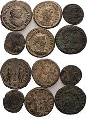Antike Lots Römische Münzen Lot-6 Stück Interessantes Lot römischer Münzen der Soldatenkaiserzeit und des Dominats. Probus-Antoninian, Carinus-Antoninian, Maximianus-Follis, Konstantin-Follis, Constan