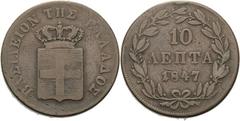 Ausländische Münzen und Medaillen Griechenland Otto I. 1832-1862 10 Lepta 1847, Athen Divo 20 a KM 29 Sehr schön