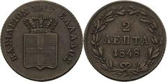 Ausländische Münzen und Medaillen Griechenland Otto I. 1832-1862 2 Lepta 1848, Athen Divo 27 b KM 27 Sehr schön-vorzüglich