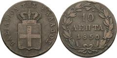 Ausländische Münzen und Medaillen Griechenland Otto I. 1832-1862 10 Lepta 1850, Athen Divo 20 e KM 29 Sehr schön