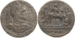 Römische Münzen Kaiserzeit Caracalla 198-217 Bronze-Medaillon 214, Pergamon/Mysia Auf die Verleihung der 3. Neokorie für Pergamon. Brustbild mit Lorbeerkranz nach rechts / Caracalla reitet nach rechts
