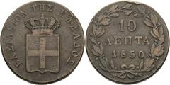 Ausländische Münzen und Medaillen Griechenland Otto I. 1832-1862 10 Lepta 1850, Athen Divo 20 e KM 29 Sehr schön
