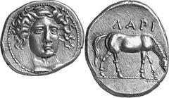 THE GREEK WORLD THESSALY Larissa Estimate: CHF 1'000.00 Drachm (Silver, 6.13g 4), c. 390-370. Head of the nymph Larissa facing, turned slightly to the right, her hair, loose at the sides, bound with a