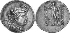 THE GREEK WORLD BACTRIA AND INDIA Demetrios I, King of Bactria, 200-190 Estimate: CHF 7'750.00 Tetradrachm (Silver, 16.93g 12). Diademed and draped bust of Demetrios I to right, wearing helmet in the 