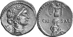 THE ROMAN REPUBLIC Estimate: CHF 5'000.00 -. Denarius (Silver, 4.13g 4), mint moving with Caesar, 9 August 48-12 July 47. Female head to right, wearing diadem, oak wreath and necklace; behind, LII (= 