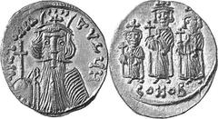 THE LATER ROMAN EMPIRE AND BYZANTIUM Constans II, 641-668 Estimate: CHF 950.00 Solidus (Gold, 4.43g 6), 667-668. VICTORIA AVH Facing bust of Constans with long beard, wearing chlamys and crown and hol