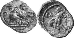 The Celtic Coinage of Britain The Catuvellauni and Trinovantes – South East Britain Estimate: CHF 700.00 -. Unit (Bronze, 2.26 g 3), Camulodunum, 10-40. CVNO Sphinx to right. Rev. CA-M Perseus standin