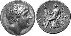 ASIA MINOR SYRIA Antiochos I Soter, King of Syria, 280-261 Estimate: CHF 750.00 Tetradrachm (Silver, 16.97 g 8), Seleucia on the Tigris, c. 270-267. Diademed head of Antiochos I to right. Rev. Apollo 