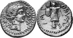 THE REPUBLIC Estimate: CHF 2'250.00 M. Junius Brutus and Pedanius Costa. Denarius (Silver, 3.88 g 12), mint traveling with Brutus and Cassius in western Asian Minor or northern Greece, late summer-aut