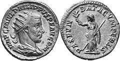THE EARLY ROMAN EMPIRE Philip I, 244-249 Estimate: CHF 200.00 Antoninianus or Double Denarius (Silver, 3.97 g 7), Antioch, 244. IMP C M IVL PHILIPPVS P F AVG P M Radiate, draped and cuirassed but of P