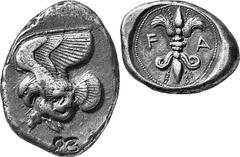 THE COINAGE OF OLYMPIA c. 468-452, Olympiads 78-82 Estimate: CHF 2'800.00 Stater (Silver, 11.60 g 7), c. 460s-450s. Similar to the last, but with a single countermark below the eagle on the obverse, t