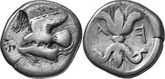 THE COINAGE OF OLYMPIA c. 468-452, Olympiads 78-82 Estimate: CHF 150.00 Hemidrachm (Silver, 2.84 g 2), c. 460s-450s. Eagle flying left with both wings above his body, grasping hare by the belly with h