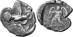 THE COINAGE OF OLYMPIA c. 452-432, Olympiads 82-87 Estimate: CHF 750.00 Stater (Silver, 11.37 g 10), c. 440s-430s. Eagle flying right with wings above and below his body, grasping snake with his talon