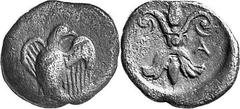 THE COINAGE OF OLYMPIA c. 432-c.421, from the 87th Olympiad to Estimate: CHF 450.00 Obol (Silver, 0.81 g 12), c. 432-420s. Eagle, with wings spread and head turned back to right, standing left. Rev. F