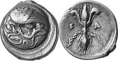 THE COINAGE OF OLYMPIA 421-365, from the Peace of Nikias, and the 90 Estimate: CHF 2'600.00 Stater (Silver, 11.72 g 7), 392, the 97th Olympiad. Eagle standing left as last. Rev. F Thunderbolt, with vo