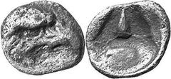 THE COINAGE OF OLYMPIA 421-365, from the Peace of Nikias, and the 90 Estimate: CHF 450.00 Hemiobol (Silver, 0.41 g 7), c. later 390s-380. Head of eagle to right. Rev. incuse. SNG Delepierre 2119. Extr