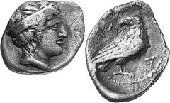 THE COINAGE OF OLYMPIA 421-365, from the Peace of Nikias, and the 90 Estimate: CHF 450.00 Hemidrachm (Silver, 2.60 g 11), c. 376-372, the 101st and 102nd Olympiads. Head of Hera to right, wearing step