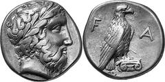 THE COINAGE OF OLYMPIA 360-c. 323, From the 105th Olympiad in Estimate: CHF 6'500.00 Stater (Silver, 11.90 g 10), 360, the 105th Olympiad. Laureate head of Zeus to right. Rev. F Eagle, with wings fold