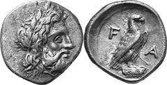 THE COINAGE OF OLYMPIA 360-c. 323, From the 105th Olympiad in Estimate: CHF 550.00 Hemidrachm (Silver, 2.76 g 12), c. 352-348. Laureate head of Zeus to right. Rev. F Eagle, with closed wings, standing