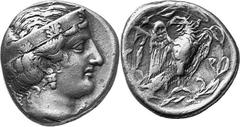 THE COINAGE OF OLYMPIA 360-c. 323, From the 105th Olympiad in Estimate: CHF 1'800.00 Stater (Silver, 12.03 g 7), 344, Hera mint, the 109th Olympiad. F Head of Hera to right, wearing pendant earring, p