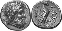 THE COINAGE OF OLYMPIA 360-c. 323, From the 105th Olympiad in Estimate: CHF 2'250.00 Stater (Silver, 12.09 g 3), 332, the 112th Olympiad. Laureate head of Zeus to right. Rev. F / Eagle, with closed wi