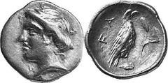 THE COINAGE OF OLYMPIA Hera mint silver fractions c.350s - c. 324 Estimate: CHF 450.00 Obol (Silver, 0.88 g 11), c. 350s. Head of Olympia to left, her hair in a roll. Rev. F Eagle, with closed wings, 