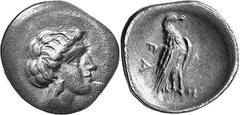 THE COINAGE OF OLYMPIA Hera mint silver fractions c.350s - c. 324 Estimate: CHF 225.00 Obol (Silver, 0.79 g 11), c. late 340s. Head of Olympia to right, similar to the last but with long hair falling 