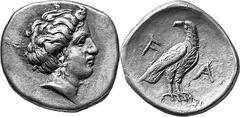 THE COINAGE OF OLYMPIA Hera mint silver fractions c.350s - c. 324 Estimate: CHF 625.00 Hemidrachm (Silver, 2.96 g 11), c. 330s. Head of the eponymous nymph Olympia to right, wearing triple-pendant ear