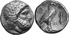 THE COINAGE OF OLYMPIA Last quarter of the 4th century - mid 3 Estimate: CHF 1'500.00 Stater (Silver, 12.17 g 2), c. 270s-260s. Laureate head of Zeus to right. Rev. F / Eagle, with closed wings, stand