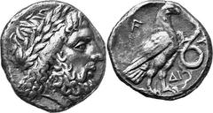 THE COINAGE OF OLYMPIA Last quarter of the 4th century - mid 3 Estimate: CHF 2'800.00 Stater (Silver, 11.14 g 9), c. 260s-250s. Laureate head of Zeus to right. Rev. F / Eagle, with closed wings, stand