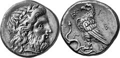 THE COINAGE OF OLYMPIA Last quarter of the 4th century - mid 3 Estimate: CHF 3'200.00 Stater (Silver, 12.22 g 6), c. 260s-250s. Similar to the last. Rev. F / Eagle, with closed wings, standing left, o