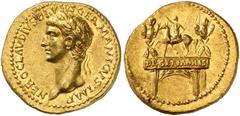 Roman Gold Coins Nero Claudius Drusus, 39-9 B.C., Brother of Tiberi Estimate: CHF 14'000.00 Aureus (Gold, 7.69 g 2), Rome, struck under his son Claudius, 41-42.Obverse: NERO CLAVDIVS DRVSVS GERMANICVS