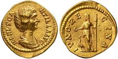 Roman Gold Coins Manlia Scantilla, wife of Didius Julianus, 28 Marc Estimate: CHF 60'000.00 Aureus (Gold, 6.72 g 6), Rome, April-May 193.Obverse: MANL.SCANTILLA AVG Draped bust of Manlia Scantilla to 
